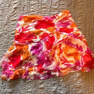 Milly Paper Peony Floral Skirt - Pink and Orange